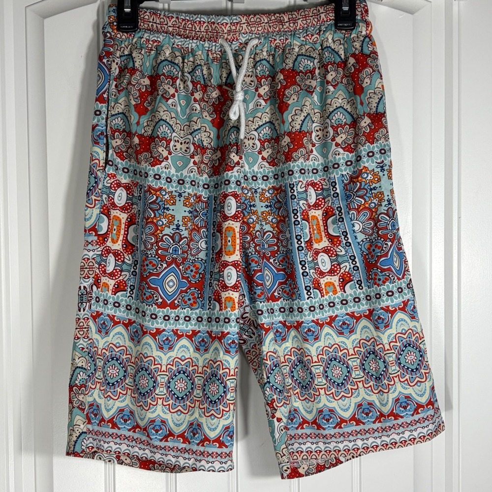 Order Plus Boho Paisley Print Drawstring Elastic Waist Wide Leg Shorts Large